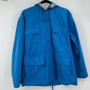Vintage 90s Flannel Lined Blue Utility Chore Rain Hooded Coat Size Men’s Medium